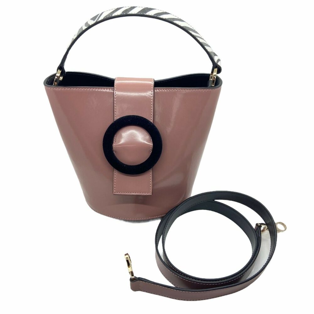 Les Petits Joueurs Handbag Purse Womens Nude Pink Patent Leather Top Handle